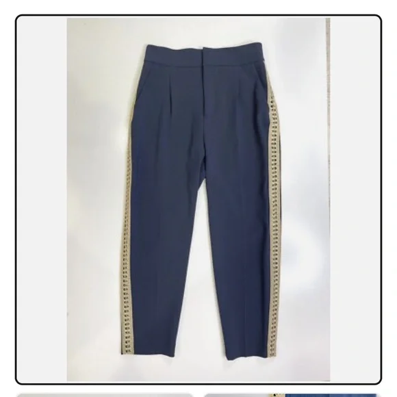 Zara High Waist Tapered Vintage Pants with Side Line Embroidered Gold Lace - Picture 1 of 6